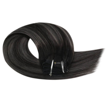 Fshine Clip in Extensions 100% Human Hair Balayage Highlights #1B/silver/1B - FShine Shop